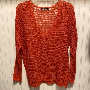 Nic + Zoe orange macrame v-neck sweater